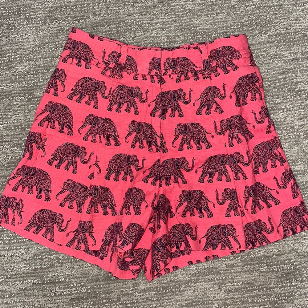 J crew high waisted red shorts with elephants
